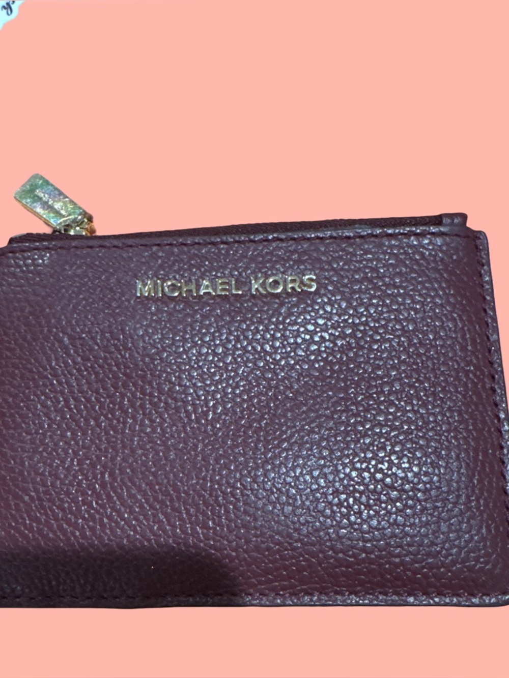 Michael Kors Pebbled Leather Card Case in Wine